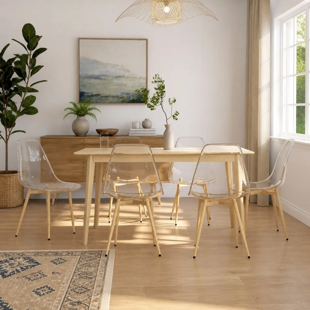 Ergonomic Transparent Dining Chairs 6 Pieces Curved Backrest Kitchen