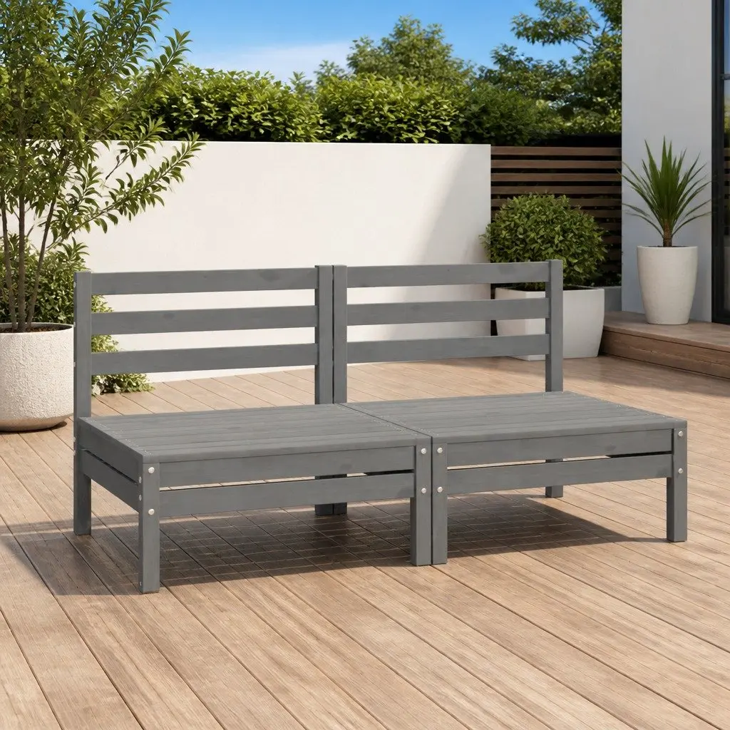 Modular Outdoor Sofa Grey Solid Pinewood 2-Seater Garden Lounge Furniture
