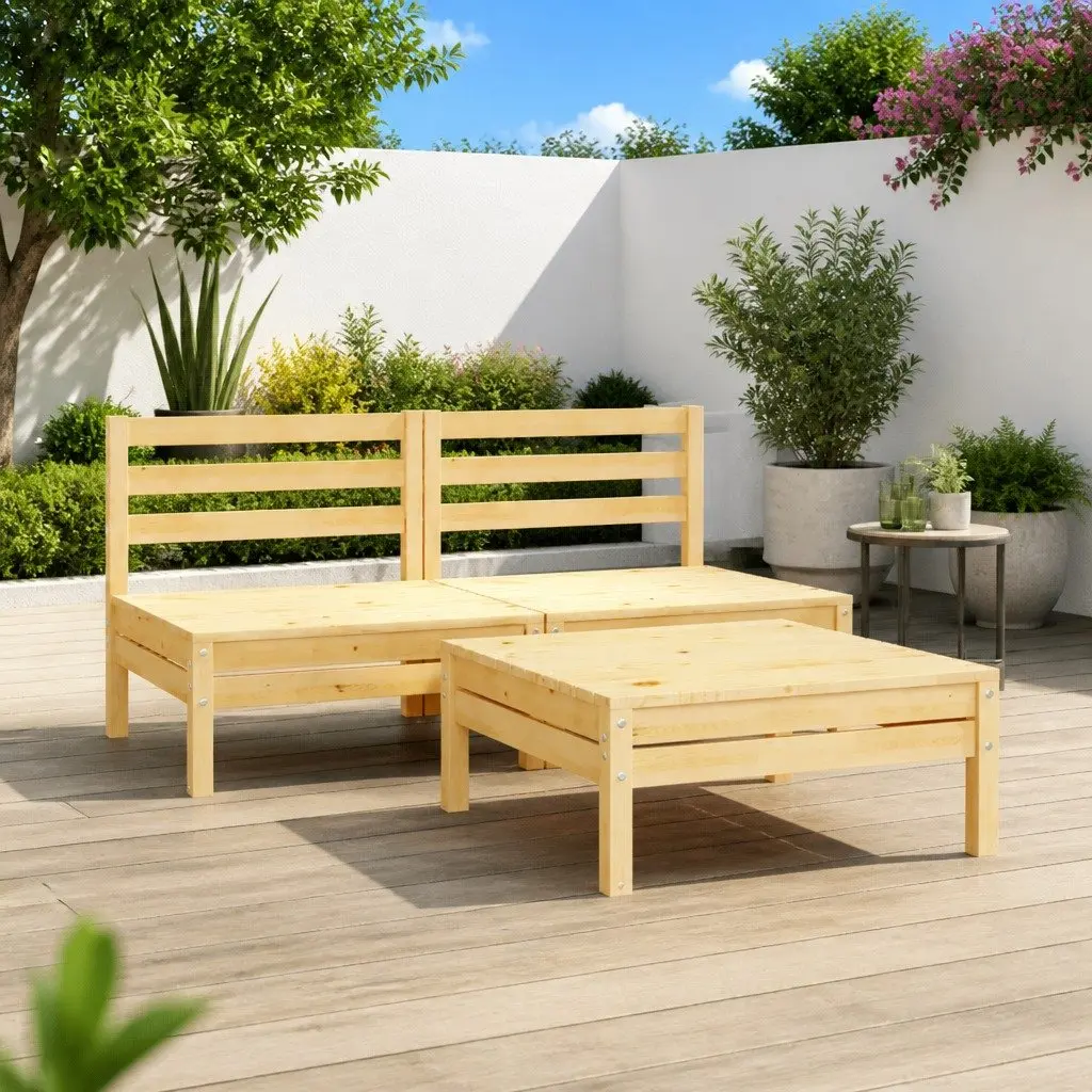 3 Piece Outdoor Lounge Set Solid Pinewood Garden Furniture Brown