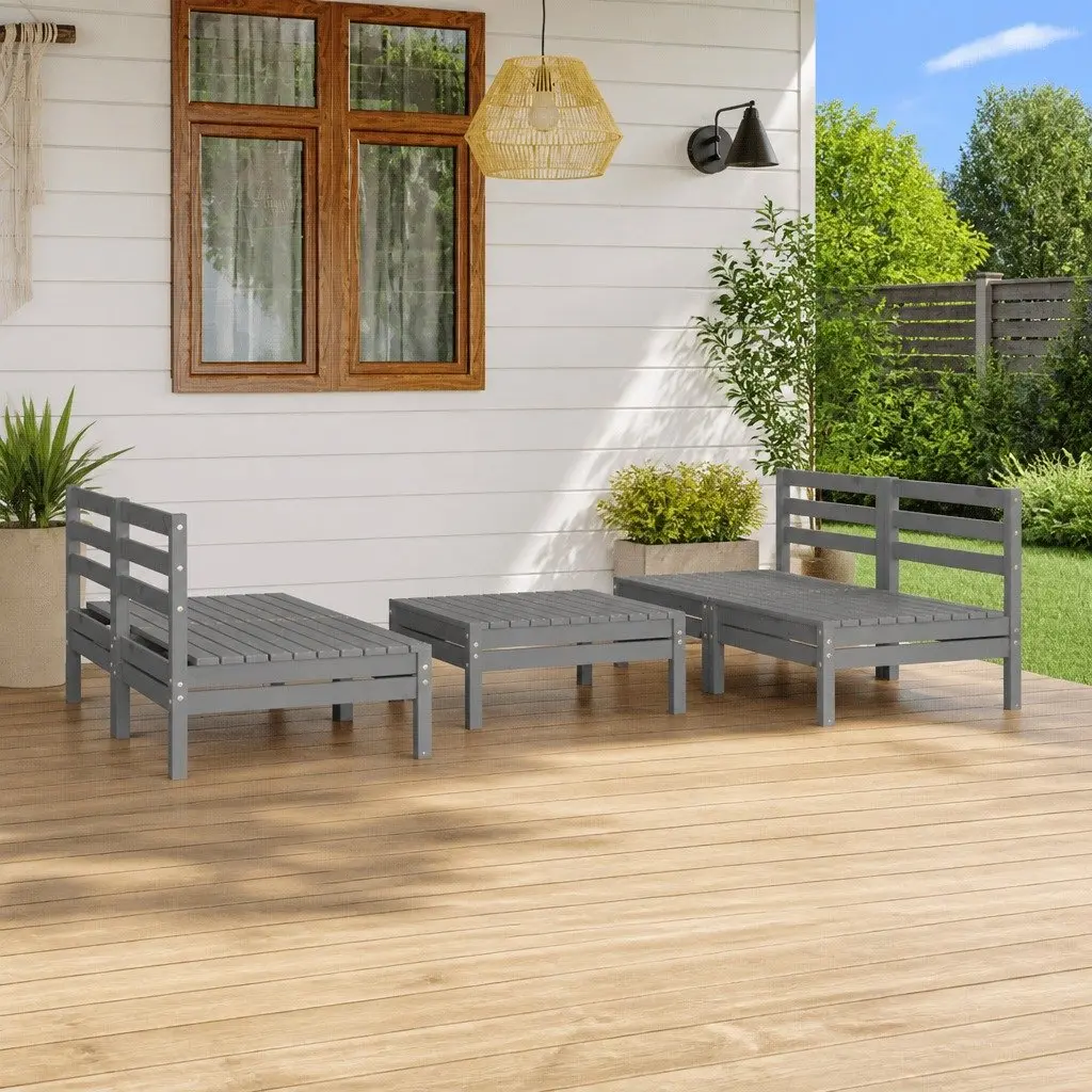 Garden Lounge Set Solid Pinewood 5 Piece Grey Outdoor Furniture