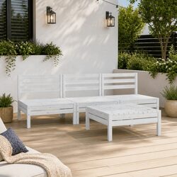 Garden Lounge Set 4 Piece White Solid Pinewood Outdoor Furniture Modular