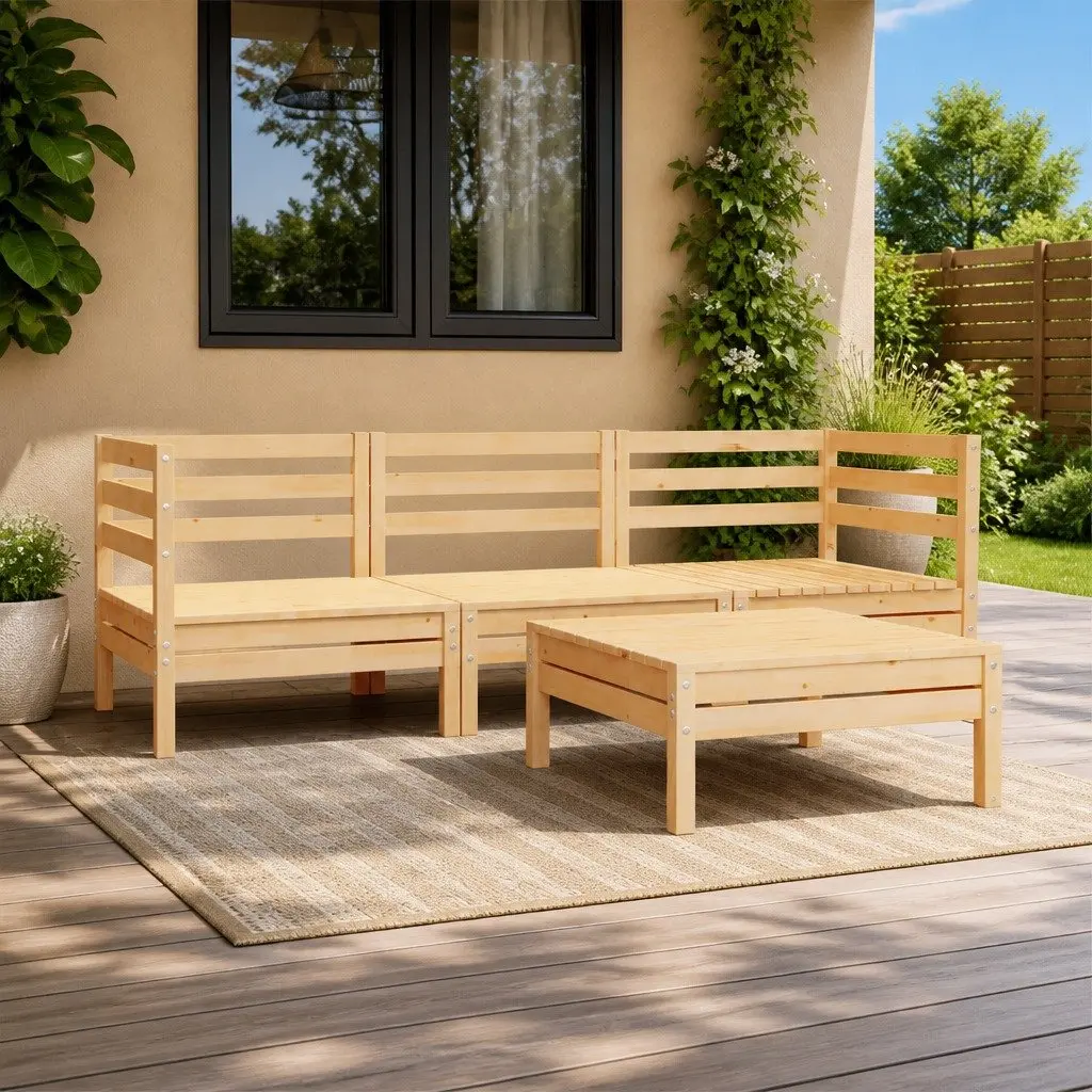 4 Piece Garden Lounge Set Solid Pinewood Brown Outdoor Furniture Modular
