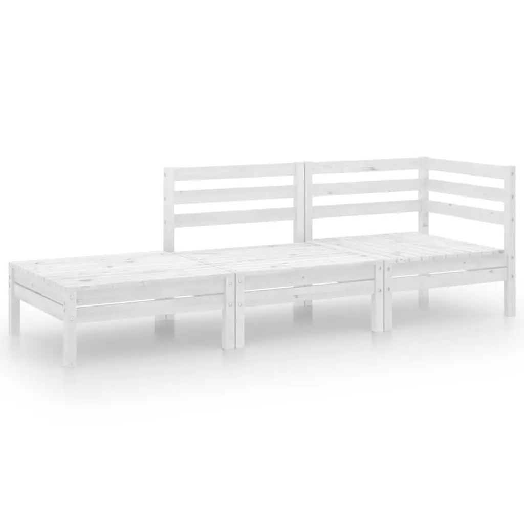 3 Piece Modular Outdoor Garden Lounge Set White Solid Pinewood Patio Furniture
