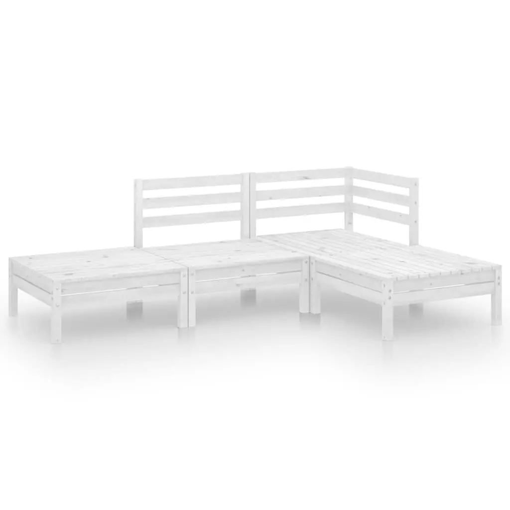 Garden Lounge Set Modular Solid Pinewood 4 Piece White Outdoor Furniture