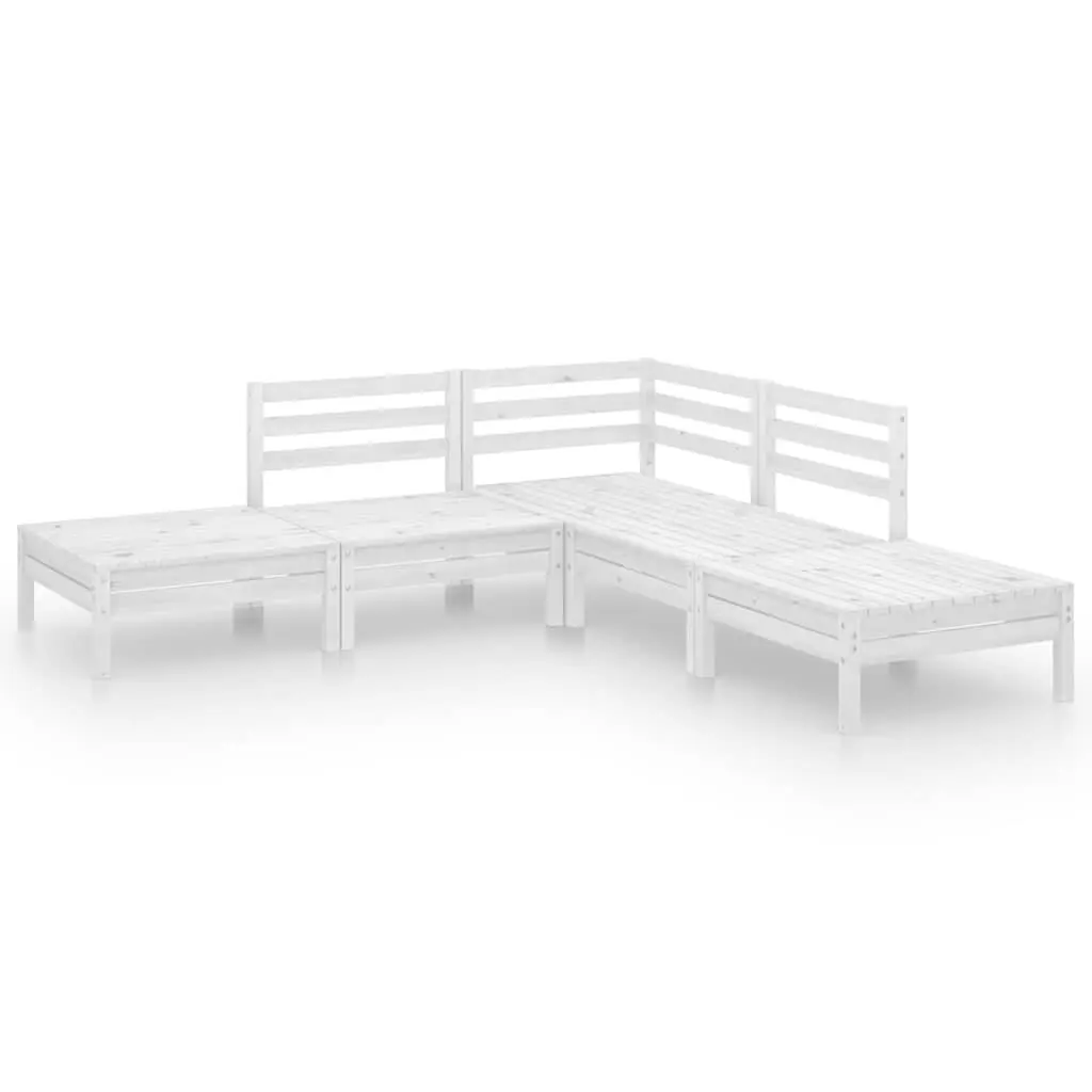 5 Piece Garden Lounge Set Solid Wood White Patio Outdoor Furniture Sofa