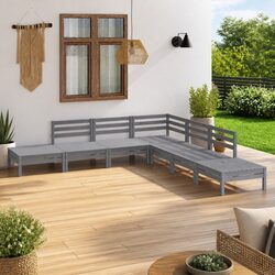 7 Piece Garden Lounge Set Wooden Sofa Patio Furniture Grey Outdoor Relaxation