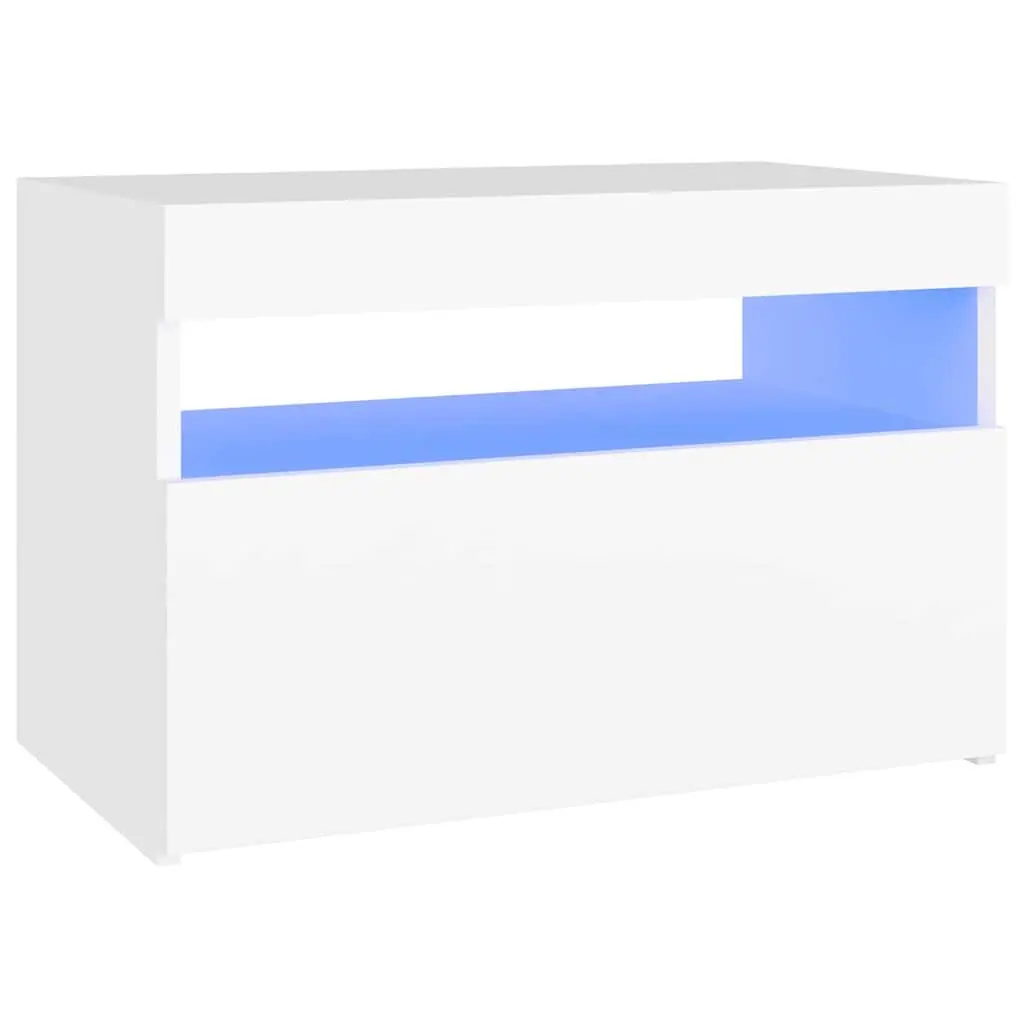White Bedside Cabinet with RGB LED Lights Nightstand Side Table Storage