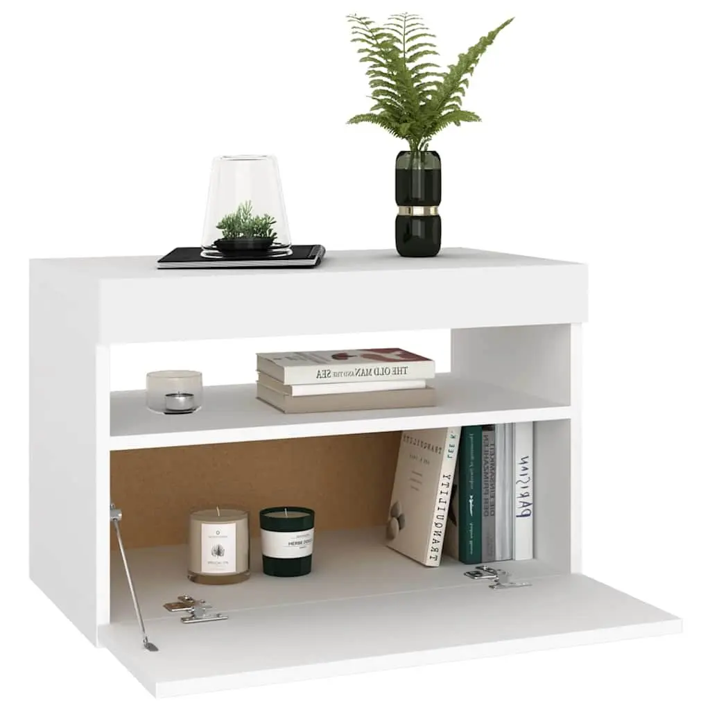 White Bedside Cabinet with RGB LED Lights Nightstand Side Table Storage