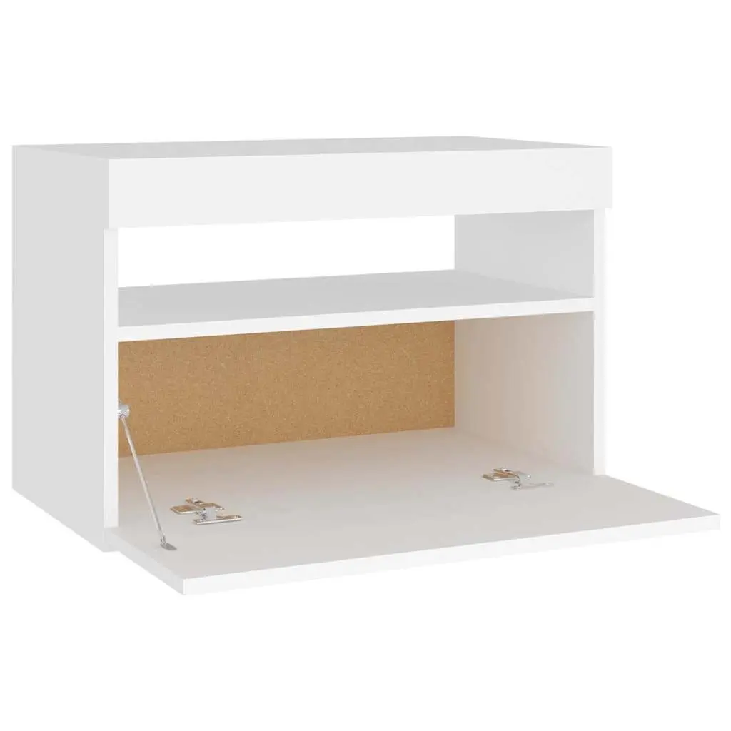 White Bedside Cabinet with RGB LED Lights Nightstand Side Table Storage