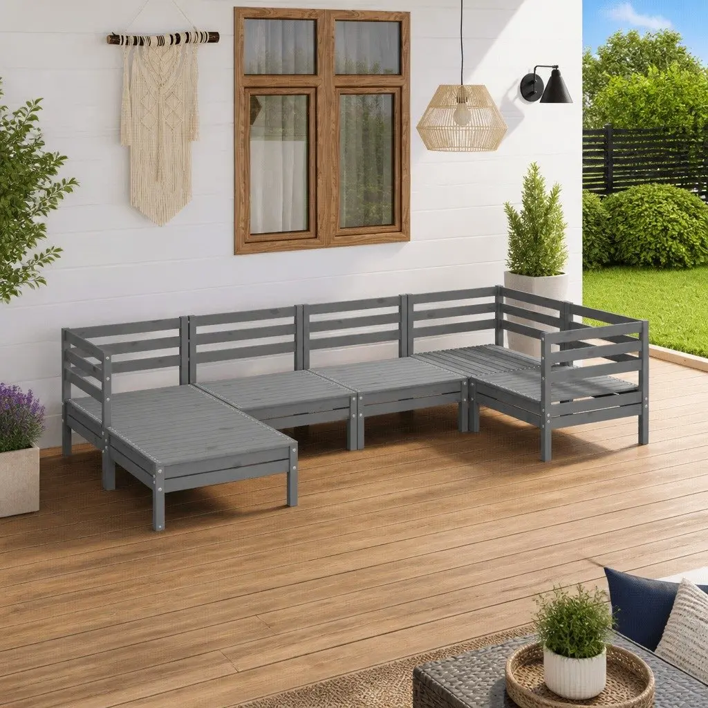 Garden Lounge Set Modular Pallet Style 6 Piece Outdoor Patio Sofa Furniture Grey