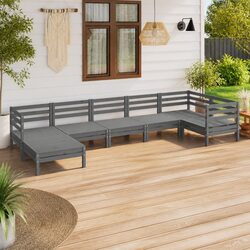 7 Piece Garden Lounge Set Solid Pinewood Patio Sofa Outdoor Furniture Grey