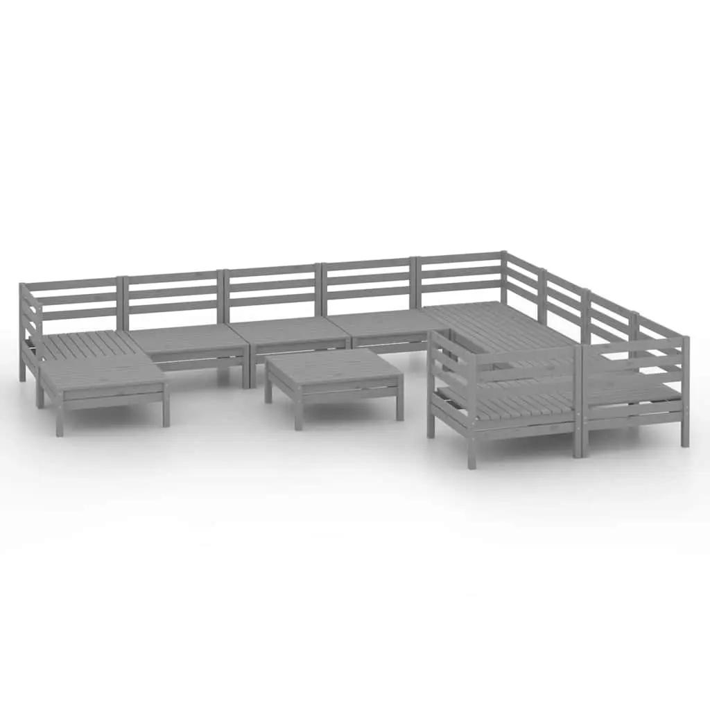 Modular Outdoor Wooden Sofa Set 11 Piece Rustic Pinewood Grey Garden Lounge Furniture