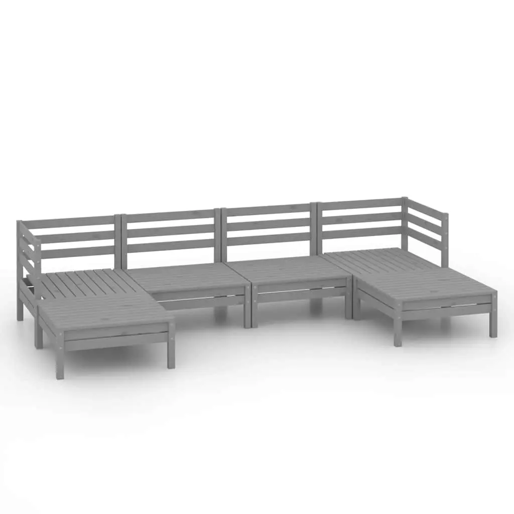 6 Piece Garden Lounge Set Grey Outdoor Patio Furniture Modular Wooden Sofa