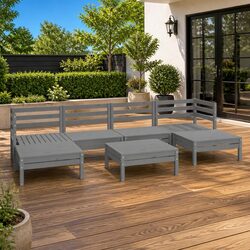 7 Piece Garden Lounge Set Grey Solid Pinewood Patio Furniture Outdoor Sofa