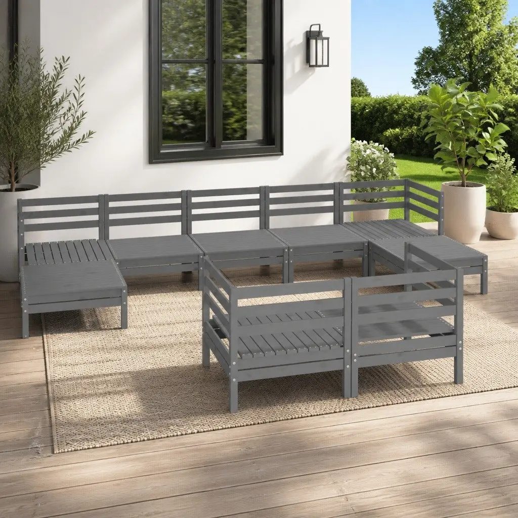Garden Lounge Set Modular Pallet Style 9 Piece Grey Wooden Patio Furniture