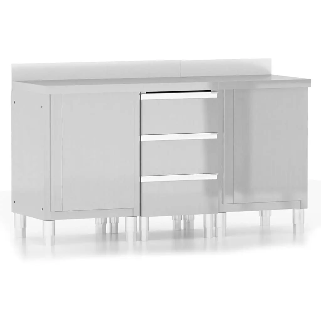 Stainless Steel Commercial Kitchen Cabinets Storage Unit Adjustable Feet 3 Piece Set