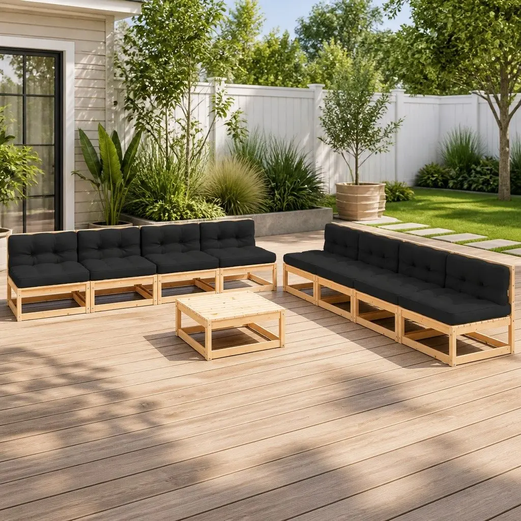9 Piece Garden Lounge Set Solid Pinewood Anthracite Outdoor