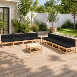 9 Piece Garden Lounge Set with Cushions Solid Pinewood Anthracite Outdoor