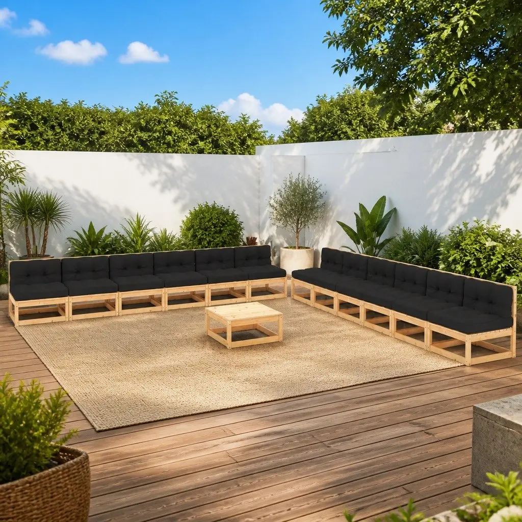 Garden Lounge Set Solid Pinewood 13 Piece Outdoor Furniture Sofa with Cushions