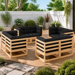 8 Piece Garden Lounge Set with Cushions Solid Pinewood Outdoor Furniture
