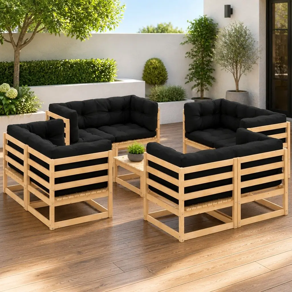 Garden Lounge Set Solid Pinewood 9 Piece Outdoor Furniture with Cushions