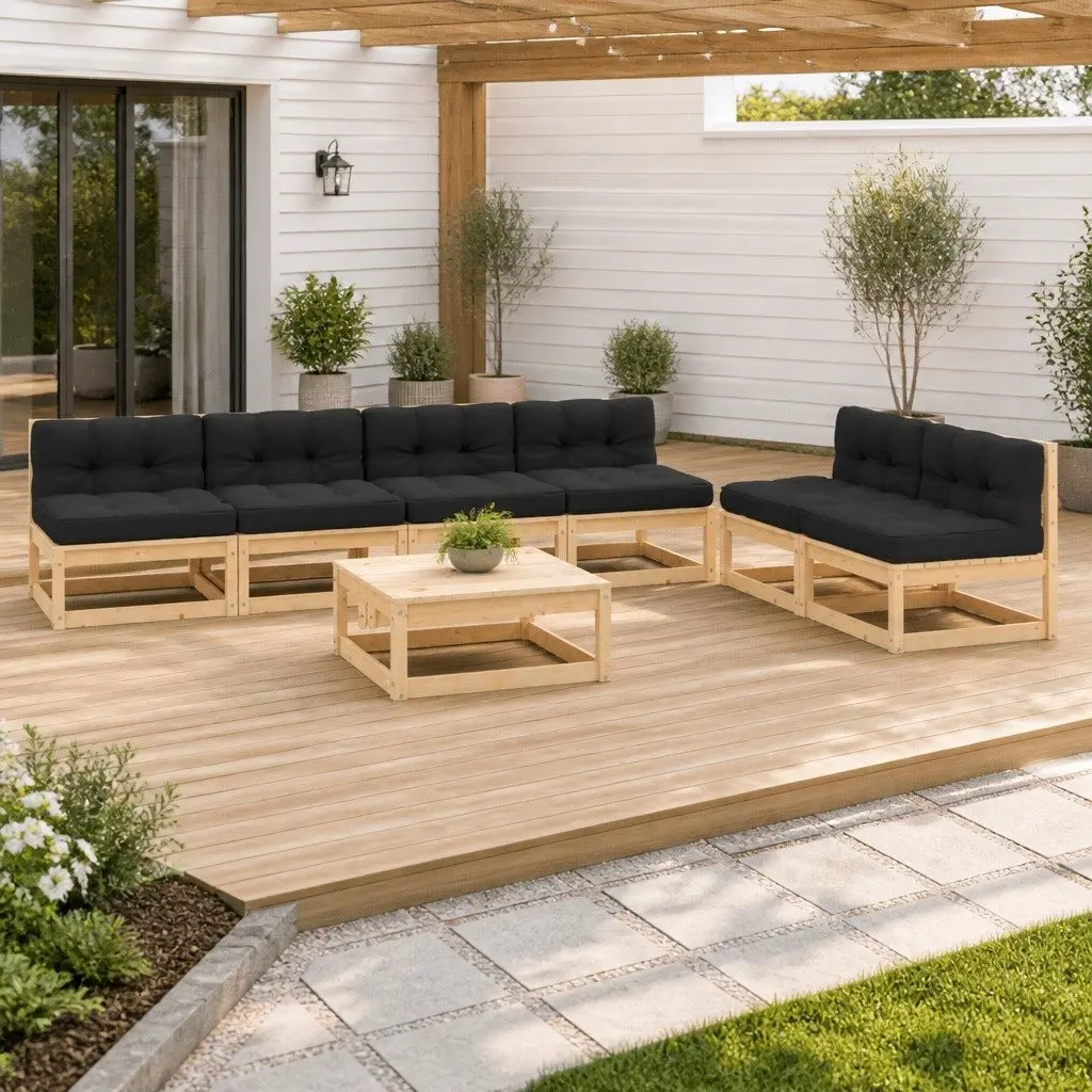 7 Piece Outdoor Garden Lounge Set Solid Pinewood Anthracite