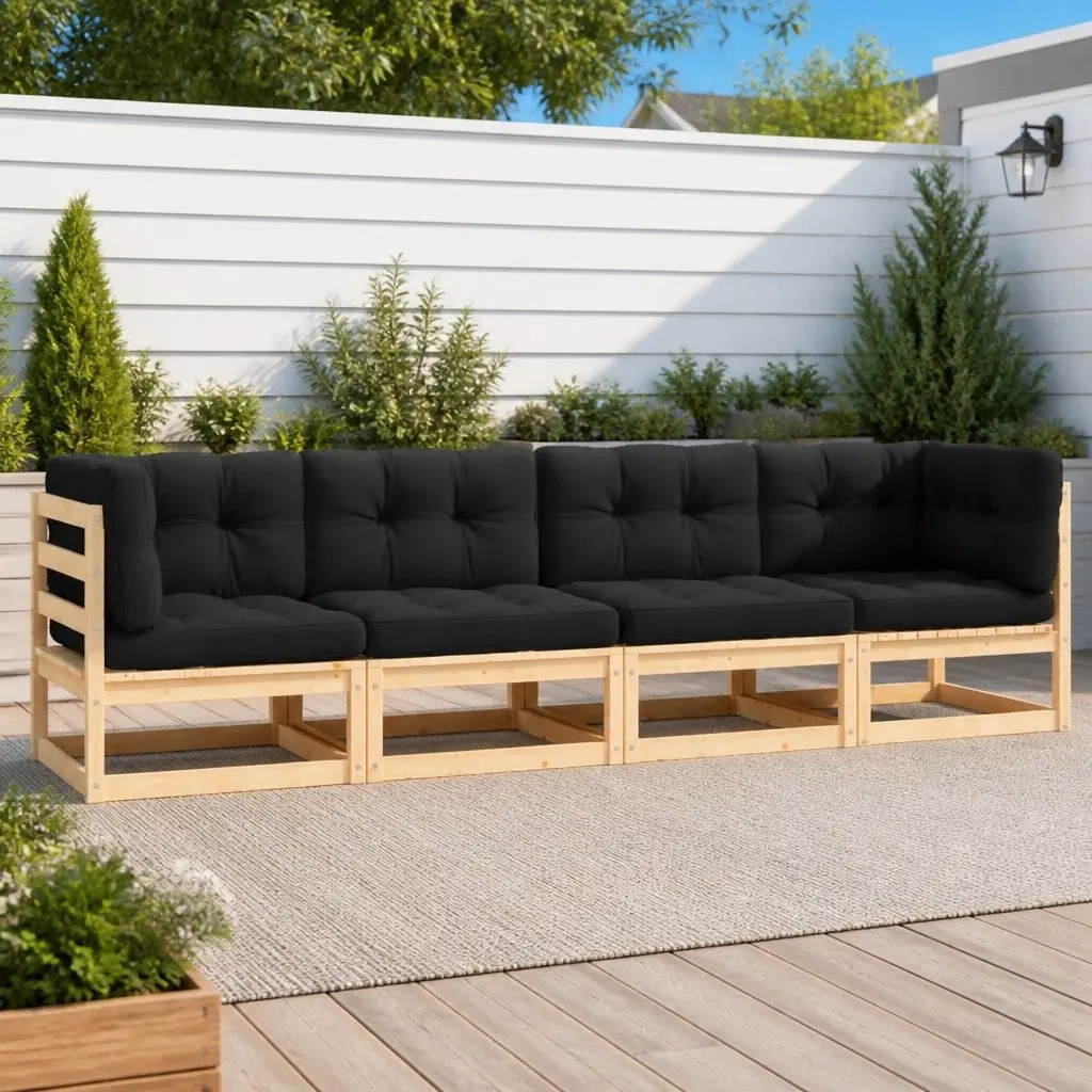 4 Piece Garden Lounge Set Solid Pinewood with Cushions Outdoor Sofa Seating