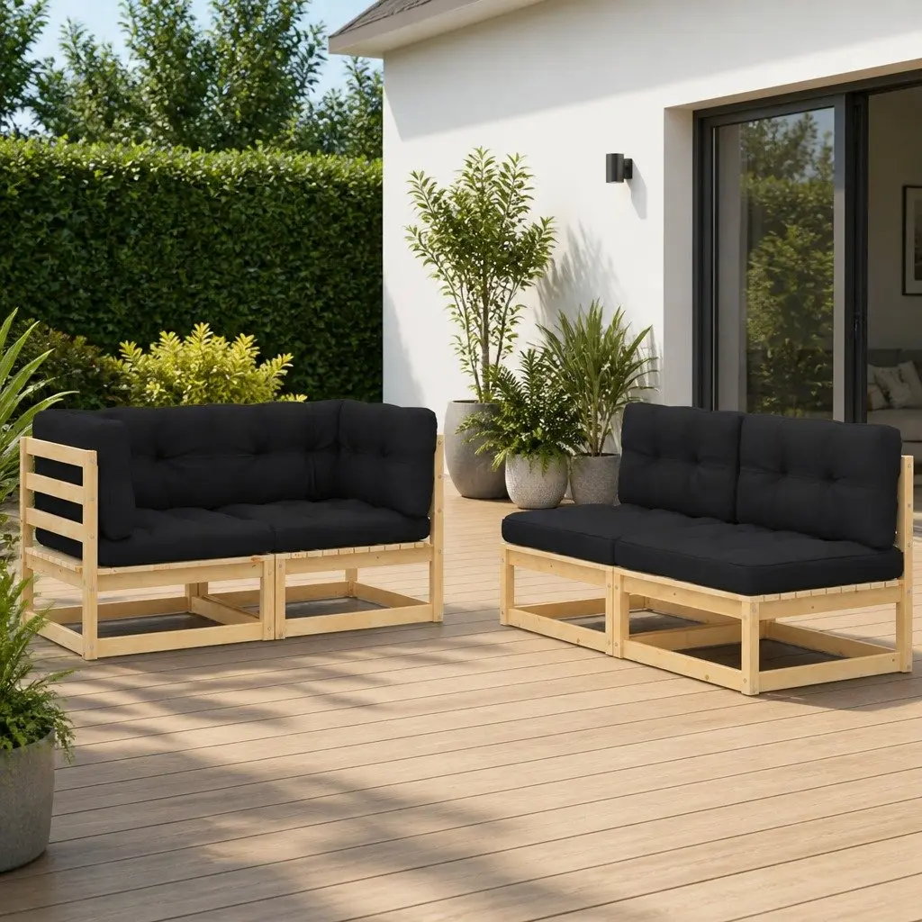 4 Piece Garden Lounge Set Outdoor Furniture Solid Pinewood with Cushions