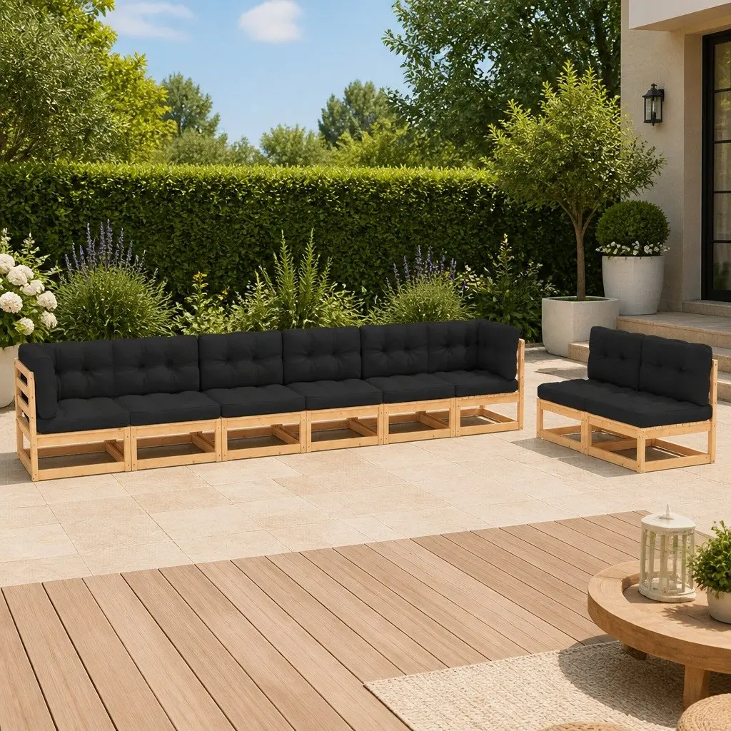 8 Piece Garden Lounge Set Solid Pinewood Outdoor Furniture with Cushions Anthracite