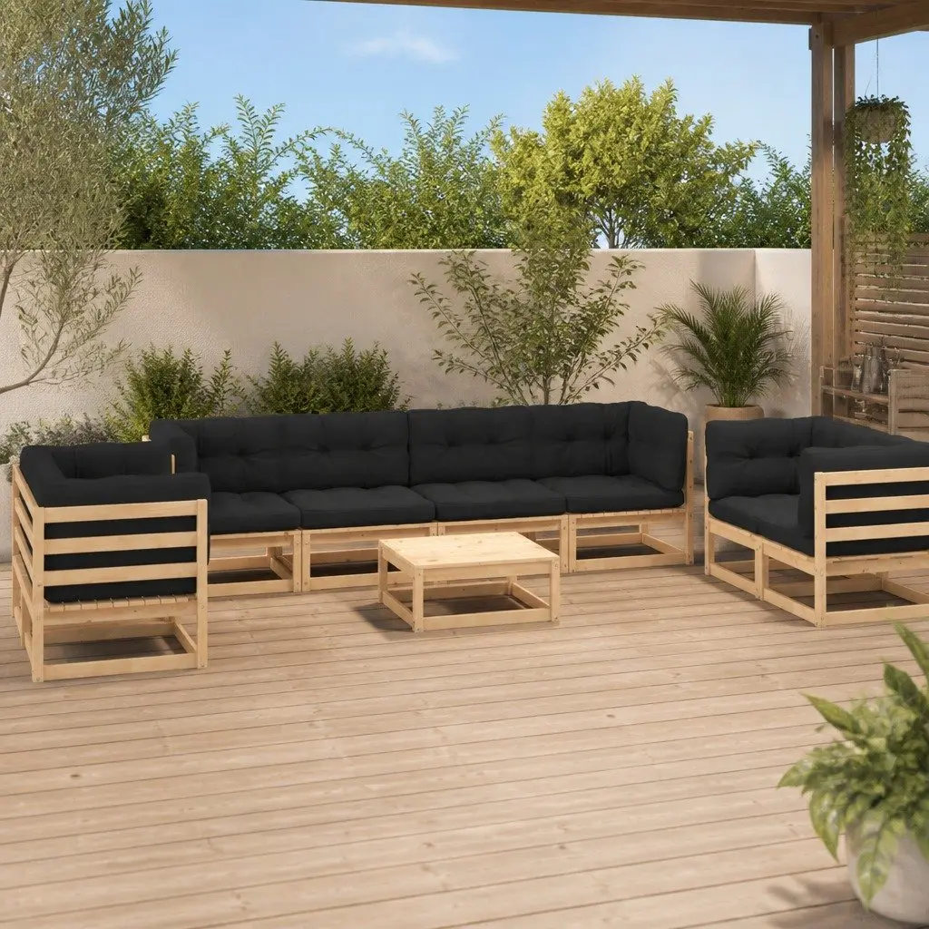 Garden Lounge Set 9 Piece Outdoor Furniture Sofa Cushions Pinewood
