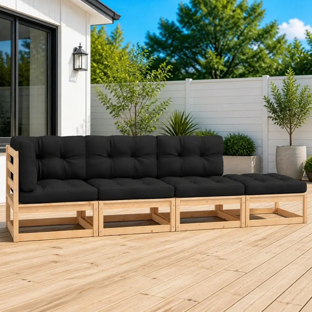 4 Piece Garden Lounge Set Solid Pinewood Outdoor Patio Furniture with Cushions