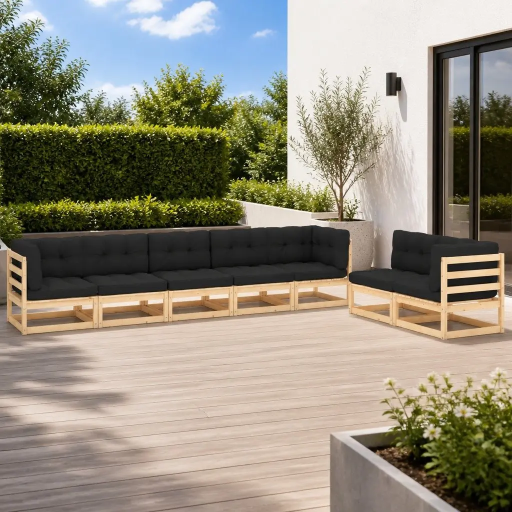 7 Piece Garden Lounge Set Solid Pinewood Construction with Cushions