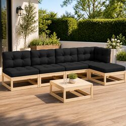 6 Piece Garden Lounge Set Outdoor Furniture with Cushions Pinewood Anthracite