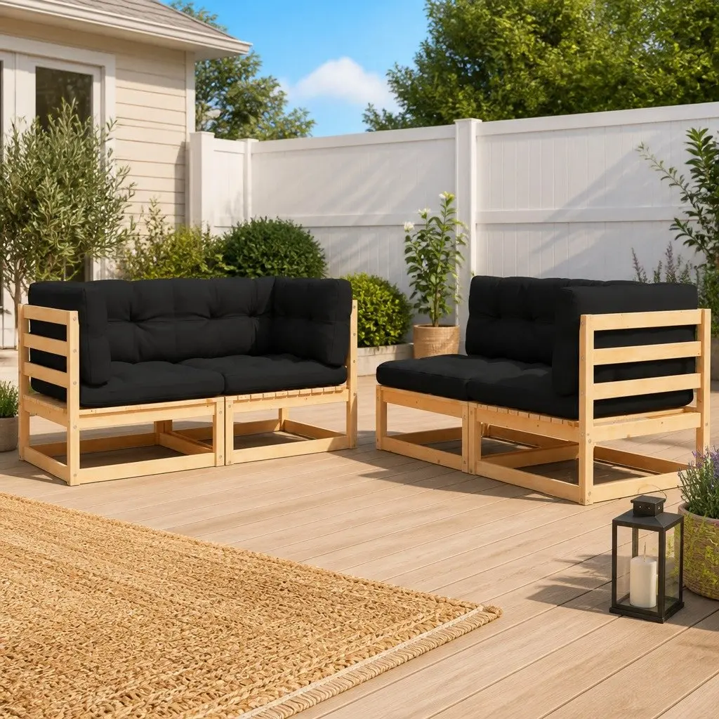 Garden Lounge Set Solid Pinewood Anthracite 4 Piece