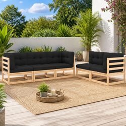 5 Piece Garden Lounge Set with Cushions Solid Pinewood Outdoor Furniture