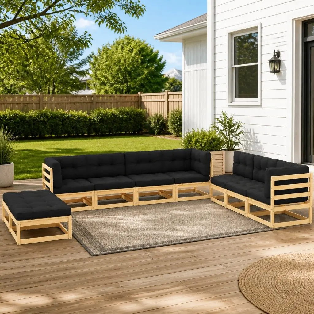 9 Piece Garden Lounge Set with Cushions Outdoor Furniture Patio Modular Seating