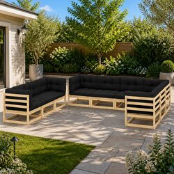 9 Piece Garden Lounge Set with Cushions Solid Pinewood Anthracite Outdoor
