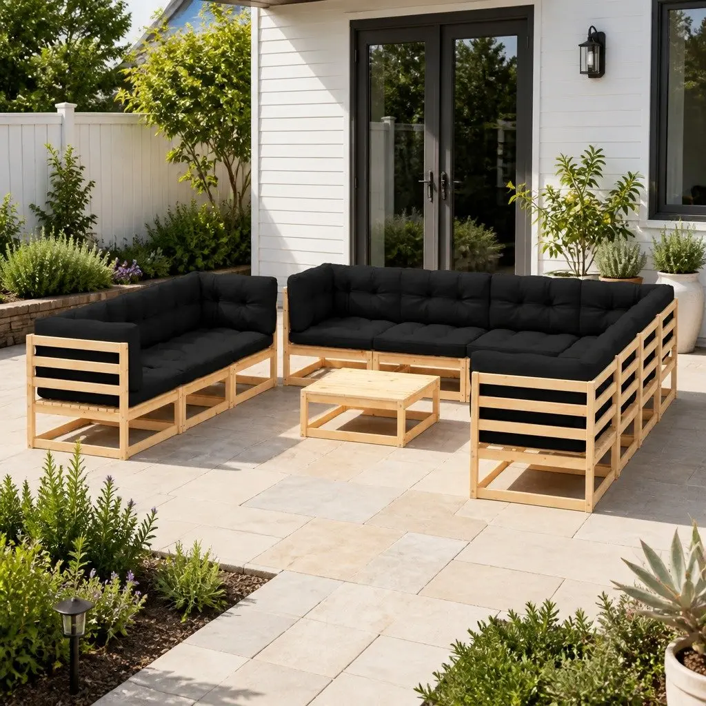 Modular Outdoor Lounge Set Anthracite Solid Pinewood with Cushions 11 Piece