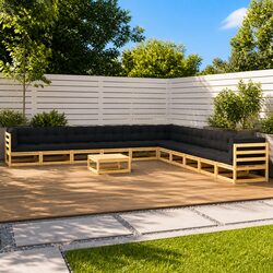 Garden Lounge Set 12 Piece Pallet Sofa Outdoor Furniture with Cushions Pinewood