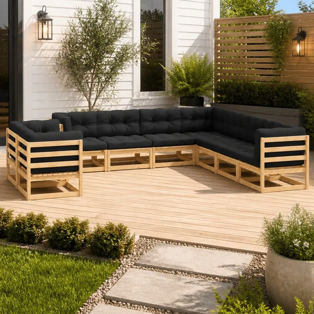 Garden Lounge Set 9 Piece Pinewood Pallet Sofa Outdoor Furniture Anthracite