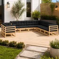 Friendly 9-Piece Pinewood Lounge Set for Outdoor Fun