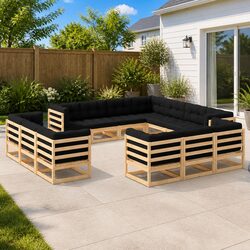 Garden Lounge Set 13 Piece Pallet Sofa Outdoor Furniture with Cushions Pinewood