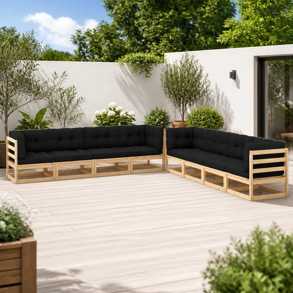 Garden Lounge Set 8 Piece Outdoor Patio Sofa Pinewood with Anthracite Cushions