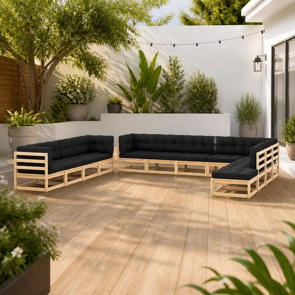 Garden Lounge Set 12 Piece Pallet Sofa Outdoor Furniture with Cushions Pinewood