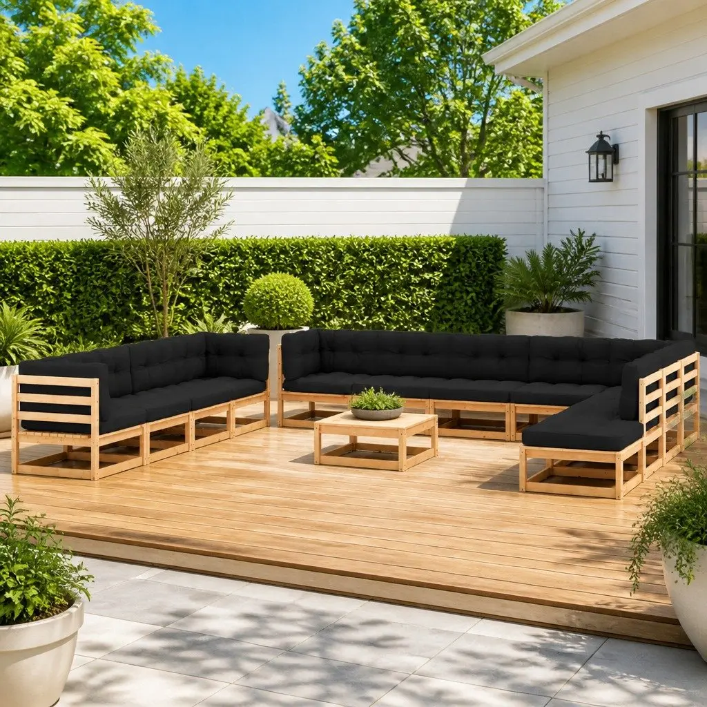 Garden Lounge Set Modular Pinewood 13 Piece Outdoor Furniture Patio Sofa with Cushions