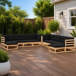 Garden Lounge Set 10 Piece Outdoor Furniture Pallet Sofa Pinewood Anthracite