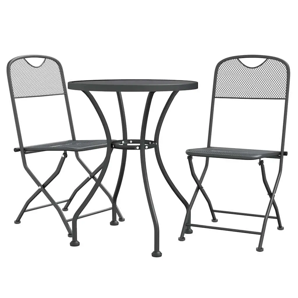 3 Piece Garden Dining Set Expanded Metal Mesh Anthracite Patio Furniture