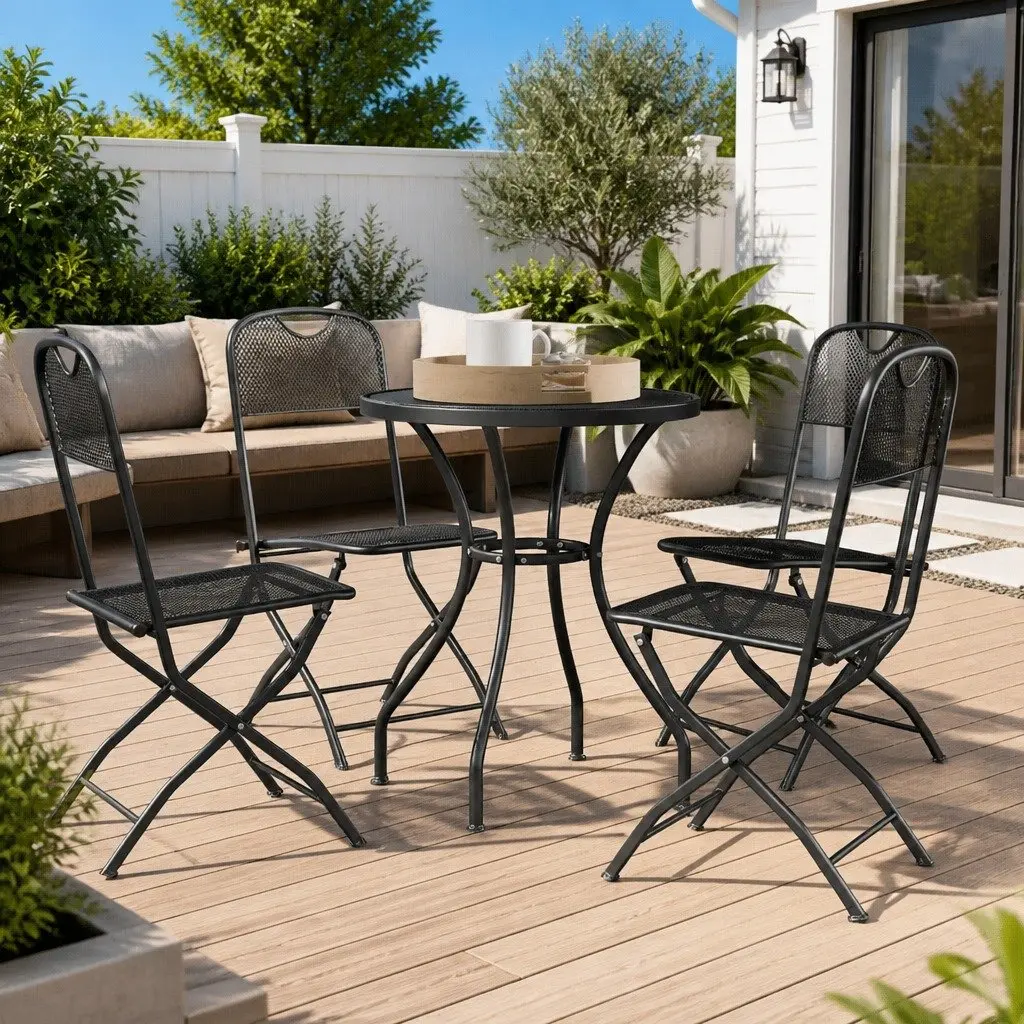 Outdoor Dining Set 5 Piece Anthracite Folding Chairs Expanded Metal Mesh