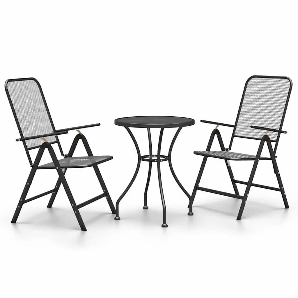 Outdoor Garden Set 3 Piece Anthracite Expanded Metal Mesh with Adjustable Backrest and Foldable Chairs