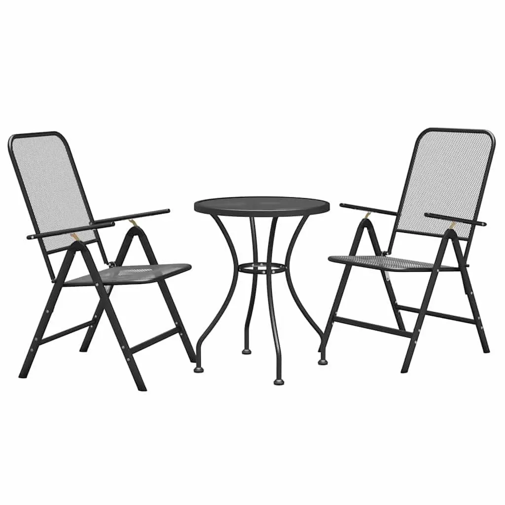 Outdoor Garden Set 3 Piece Anthracite Expanded Metal Mesh with Adjustable Backrest and Foldable Chairs